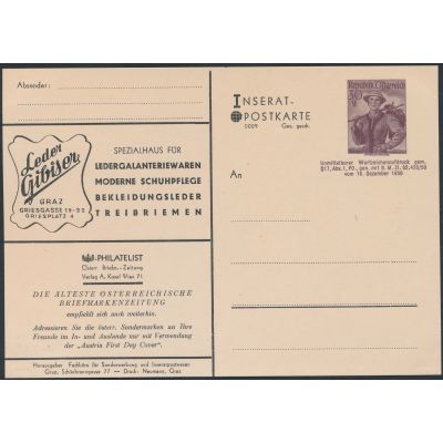 Inserat-Postkarte 1950