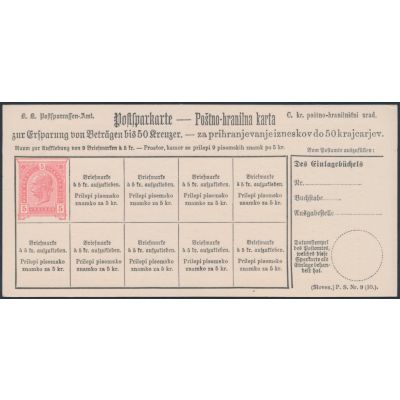 Postsparkarte 1890 slovenisch